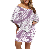 Polynesia Off Shoulder Short Dress Polynesian Tropical Flowers Purple Pastel Vibes - Wonder Print Shop