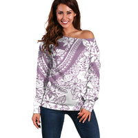 Polynesia Off Shoulder Sweater Polynesian Tropical Flowers Purple Pastel Vibes - Wonder Print Shop