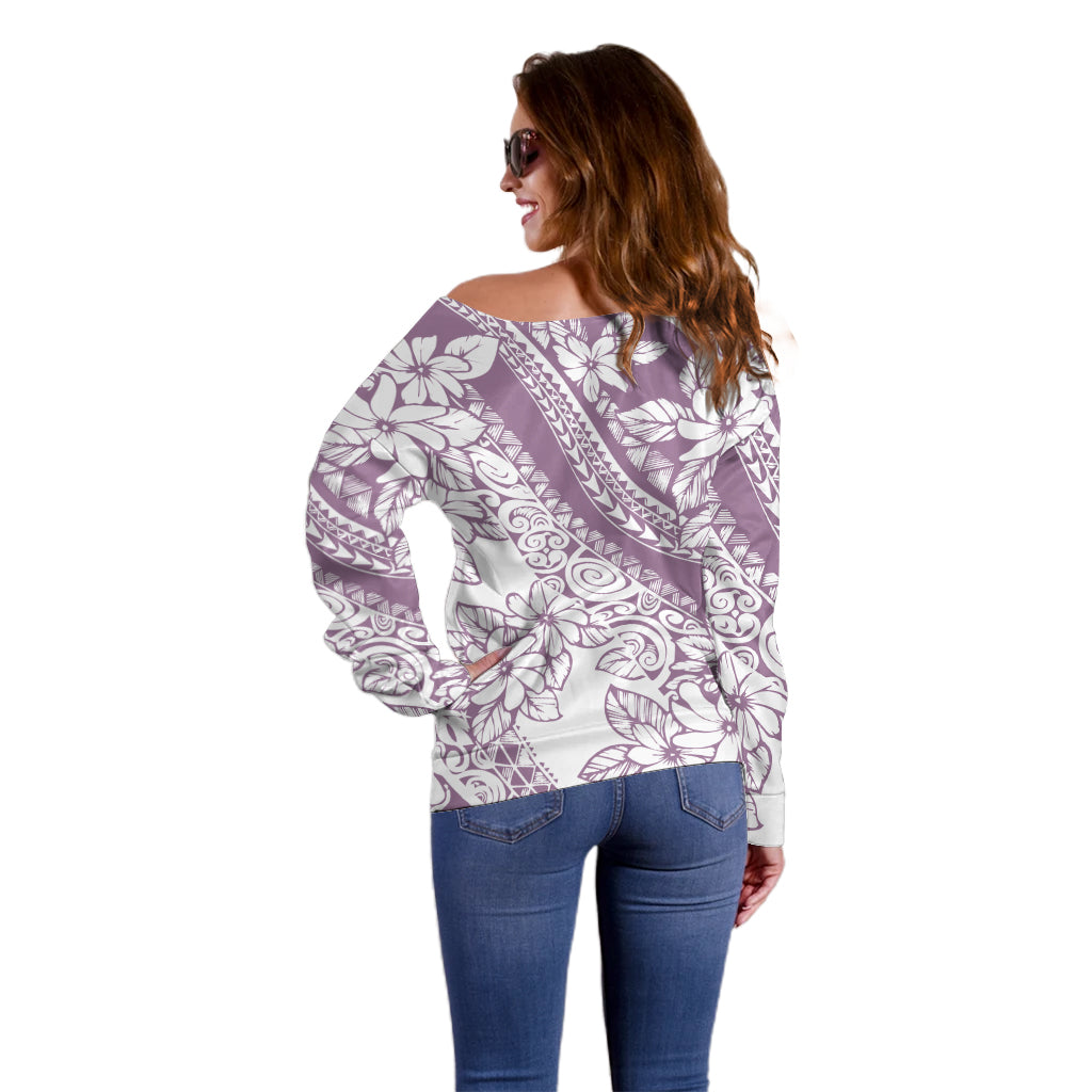 Polynesia Off Shoulder Sweater Polynesian Tropical Flowers Purple Pastel Vibes - Wonder Print Shop