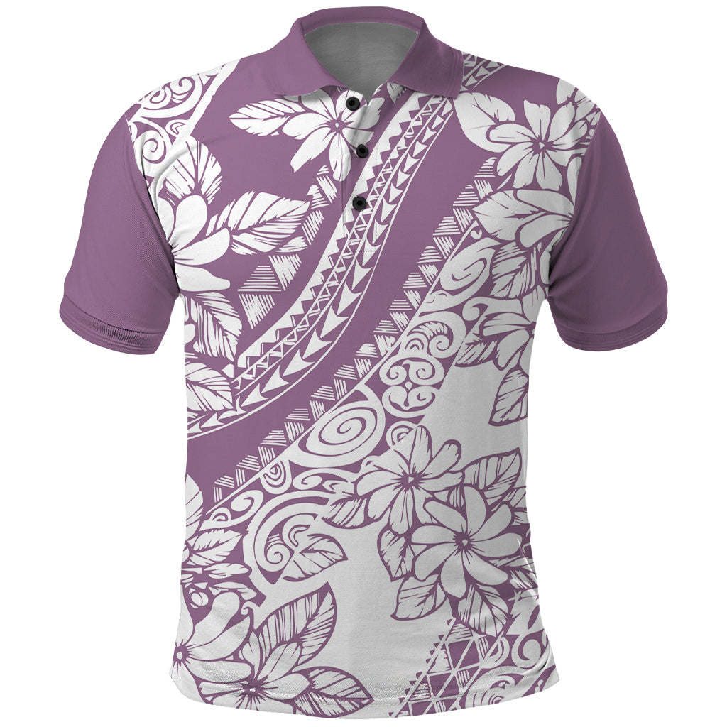 Polynesia Polo Shirt Polynesian Tropical Flowers Purple Pastel Vibes - Wonder Print Shop