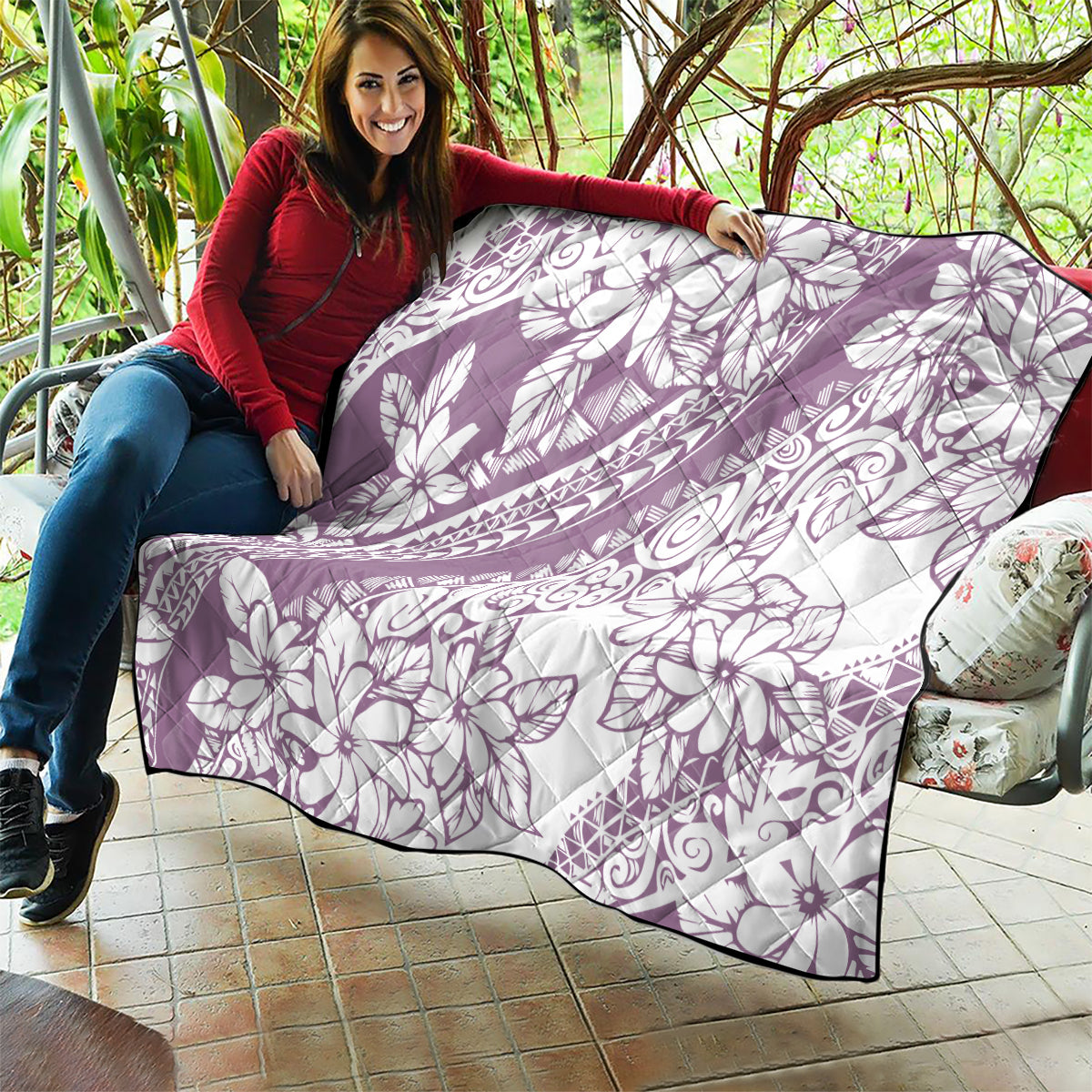 Polynesia Quilt Polynesian Tropical Flowers Purple Pastel Vibes - Wonder Print Shop