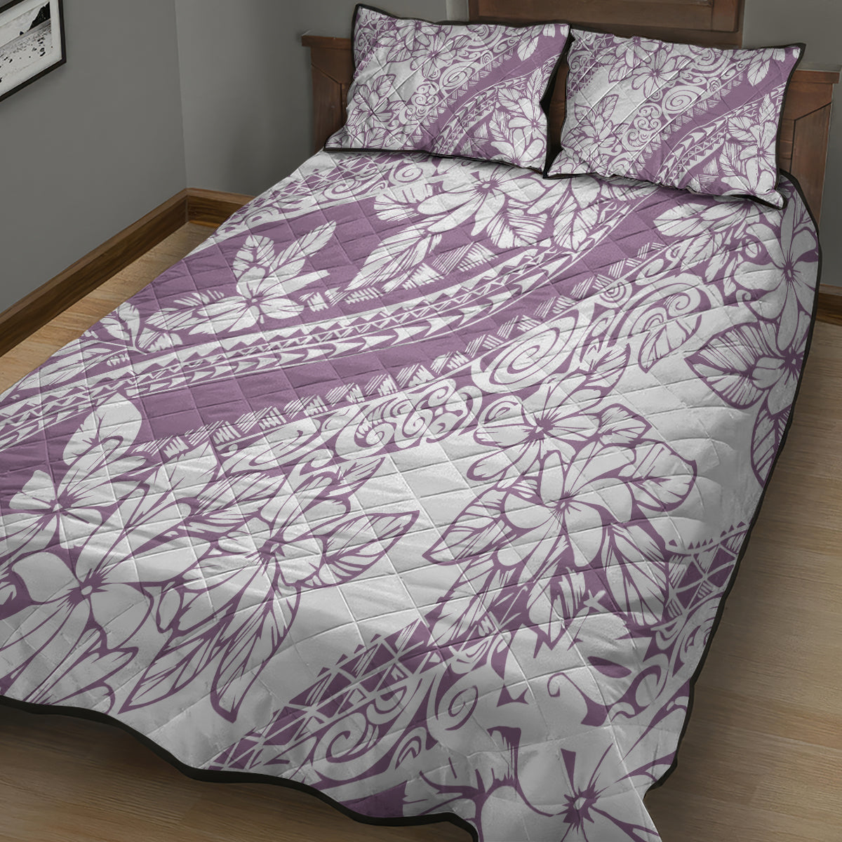Polynesia Quilt Bed Set Polynesian Tropical Flowers Purple Pastel Vibes - Wonder Print Shop