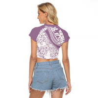 Polynesia Raglan Cropped T Shirt Polynesian Tropical Flowers Purple Pastel Vibes - Wonder Print Shop