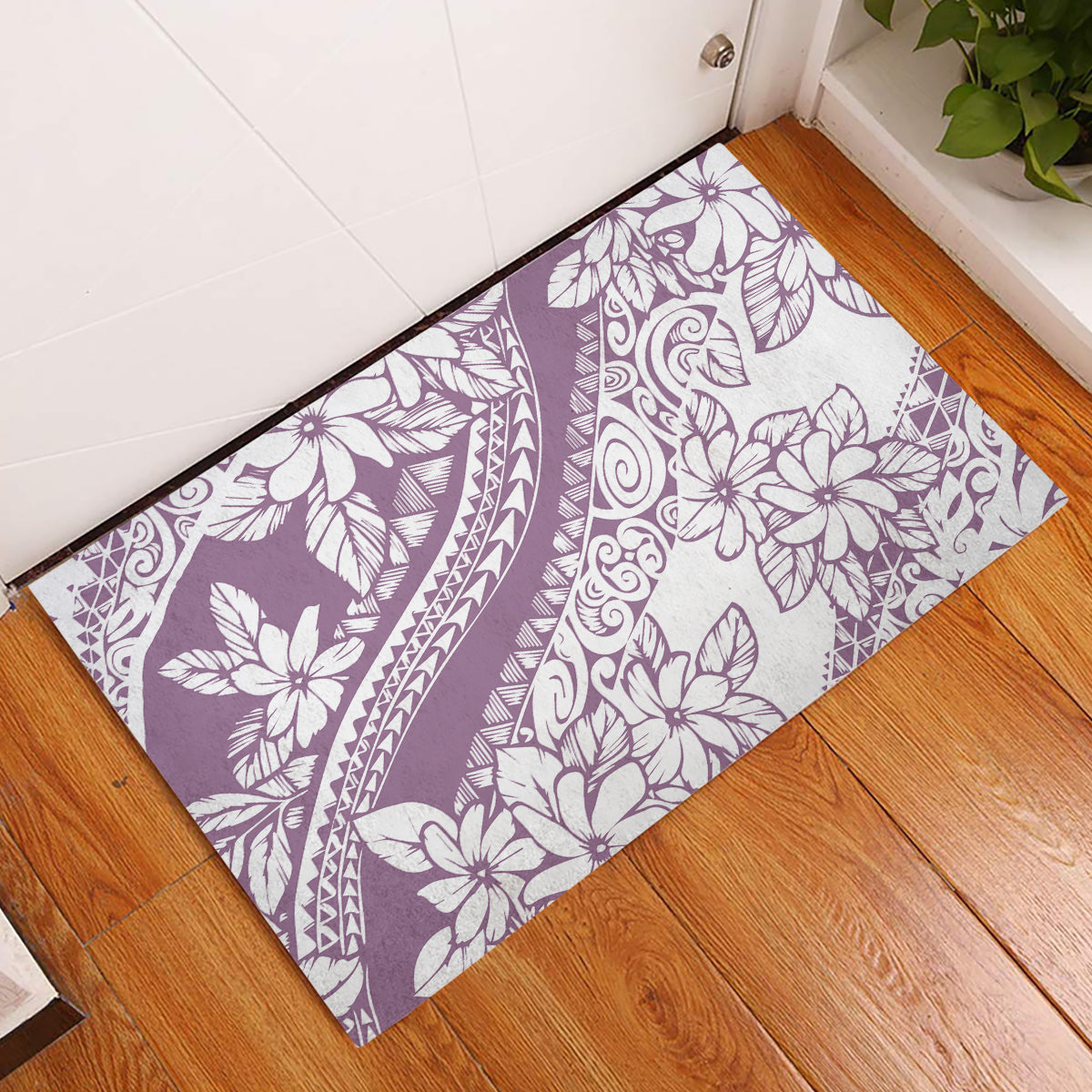 Polynesia Rubber Doormat Polynesian Tropical Flowers Purple Pastel Vibes - Wonder Print Shop