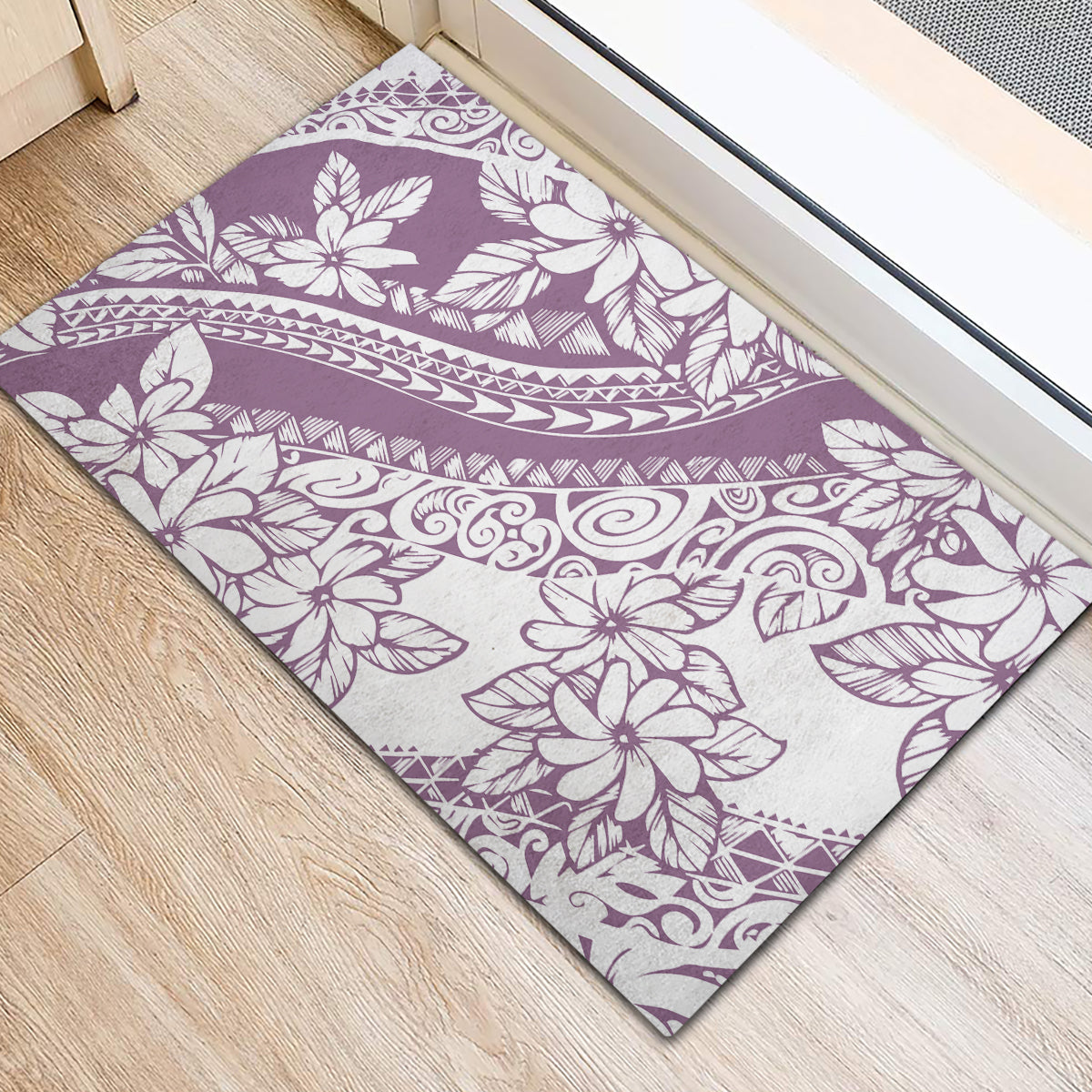 Polynesia Rubber Doormat Polynesian Tropical Flowers Purple Pastel Vibes - Wonder Print Shop