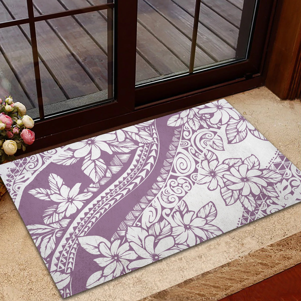 Polynesia Rubber Doormat Polynesian Tropical Flowers Purple Pastel Vibes - Wonder Print Shop
