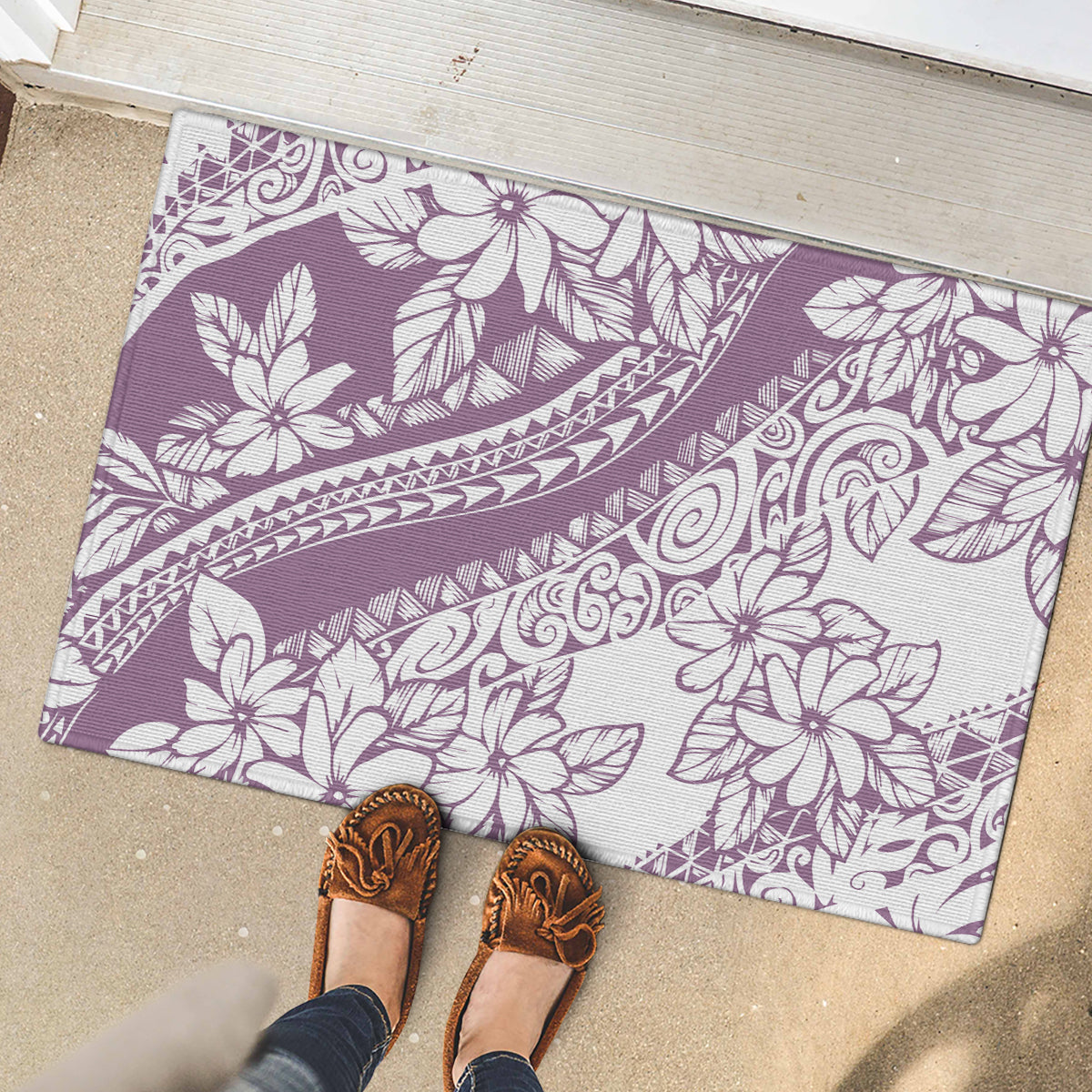 Polynesia Rubber Doormat Polynesian Tropical Flowers Purple Pastel Vibes - Wonder Print Shop