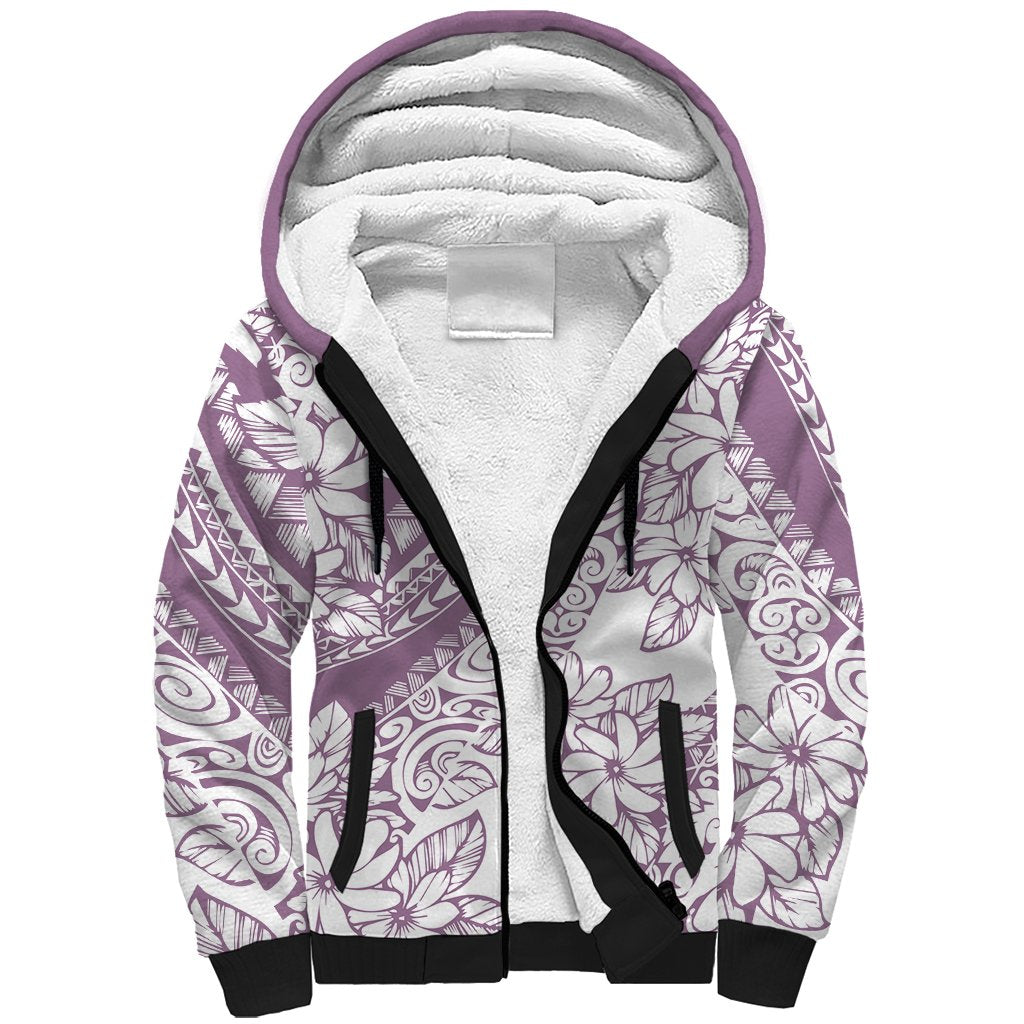 Polynesia Sherpa Hoodie Polynesian Tropical Flowers Purple Pastel Vibes - Wonder Print Shop