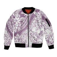 Polynesia Sleeve Zip Bomber Jacket Polynesian Tropical Flowers Purple Pastel Vibes - Wonder Print Shop