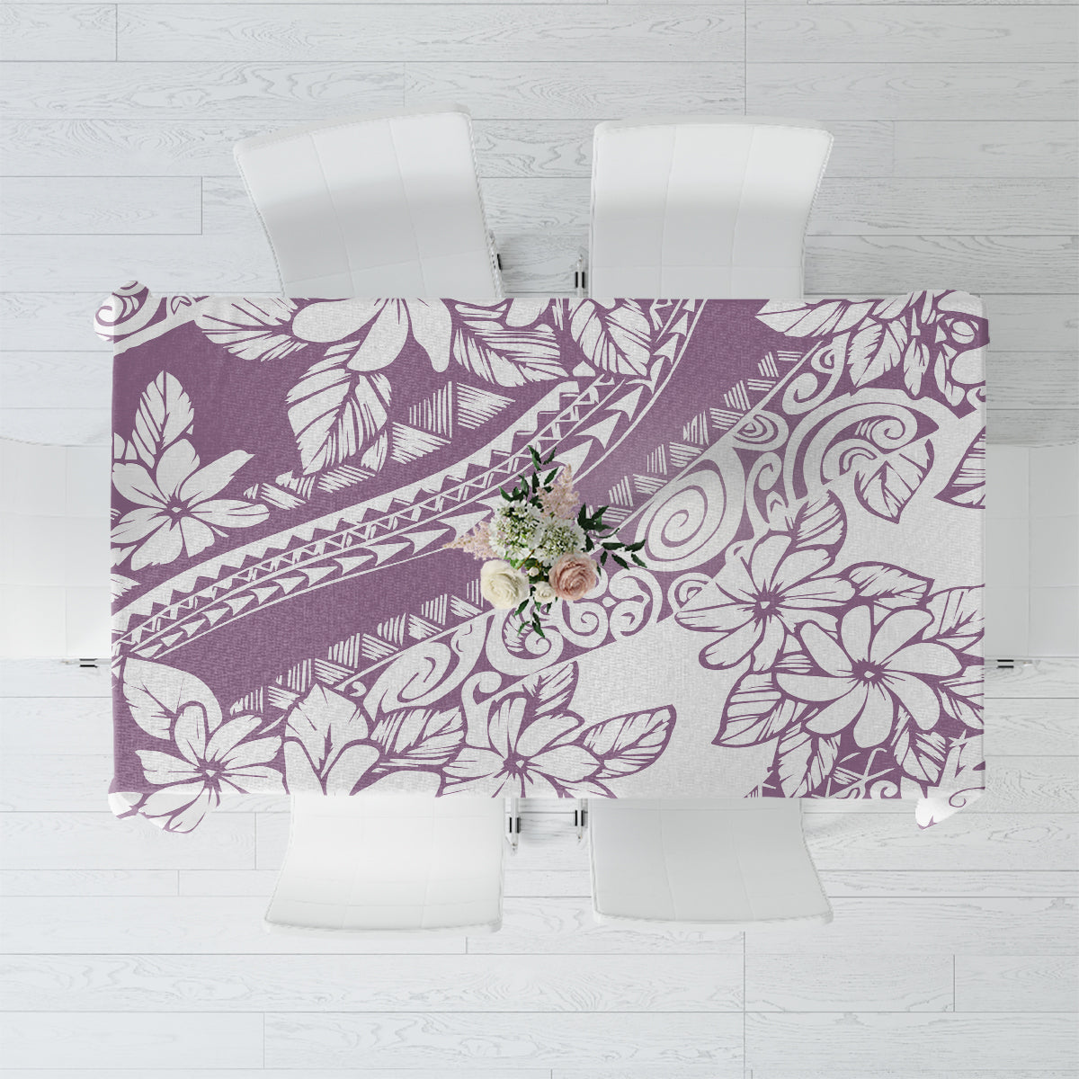 Polynesia Tablecloth Polynesian Tropical Flowers Purple Pastel Vibes - Wonder Print Shop