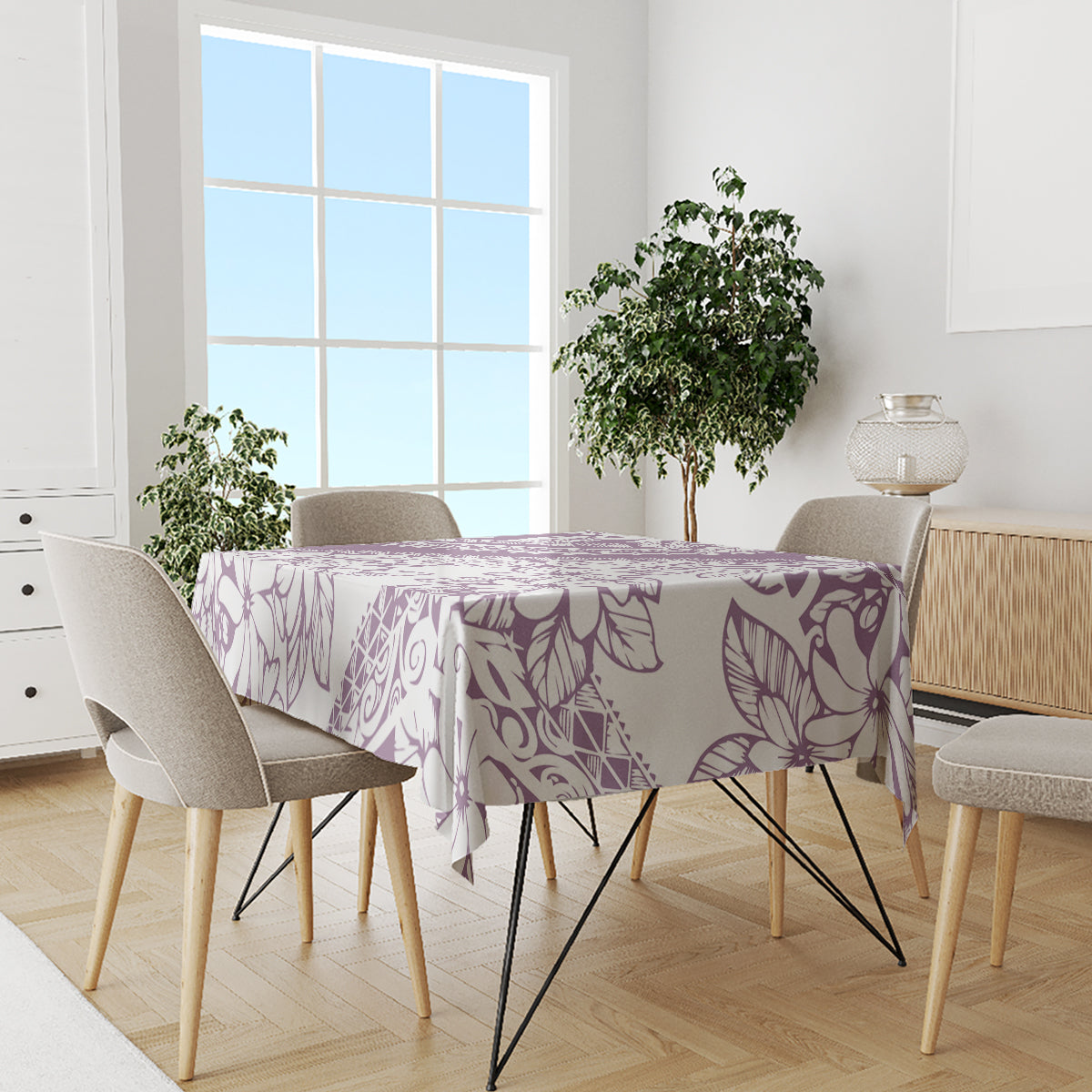 Polynesia Tablecloth Polynesian Tropical Flowers Purple Pastel Vibes - Wonder Print Shop