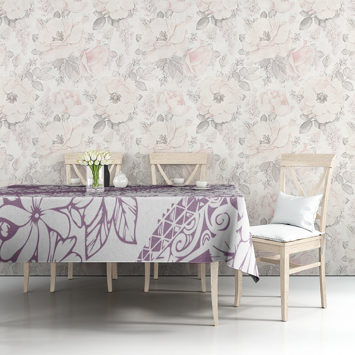 Polynesia Tablecloth Polynesian Tropical Flowers Purple Pastel Vibes - Wonder Print Shop
