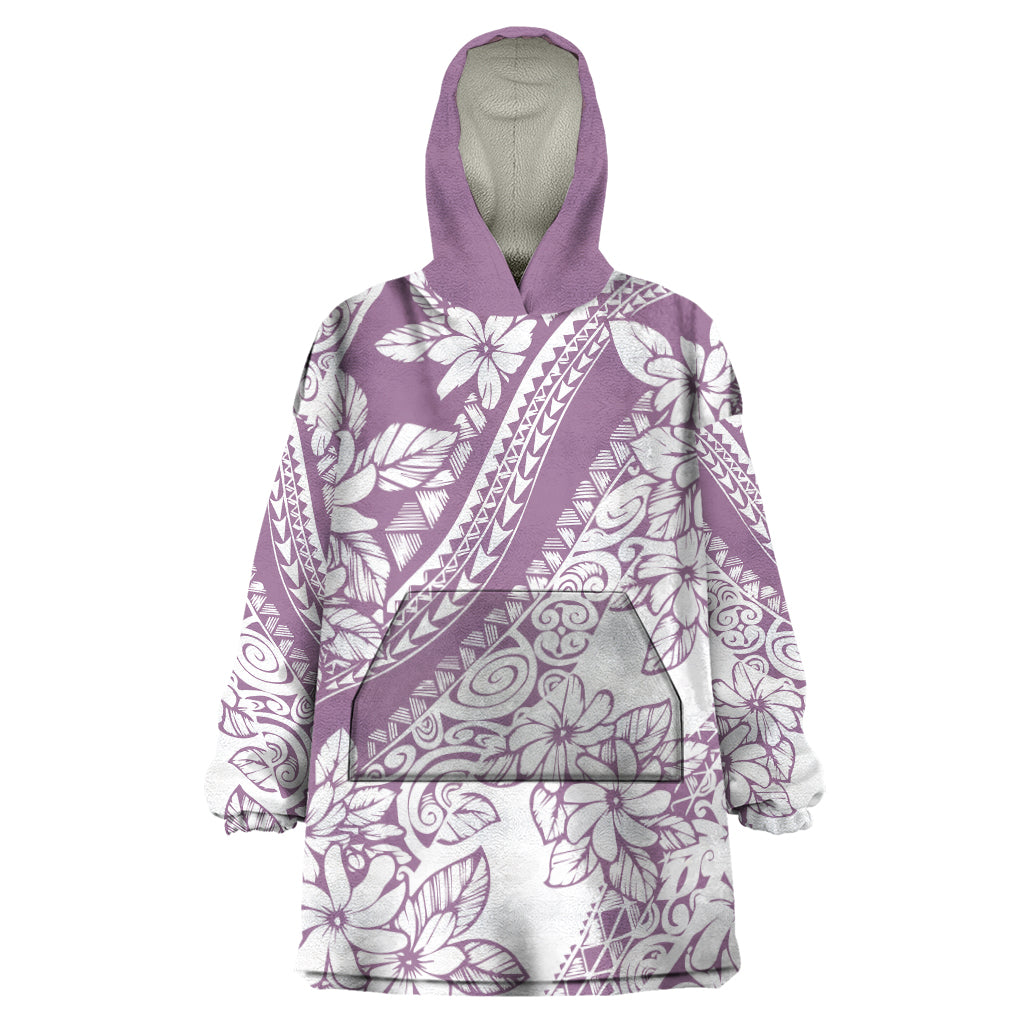Polynesia Wearable Blanket Hoodie Polynesian Tropical Flowers Purple Pastel Vibes - Wonder Print Shop