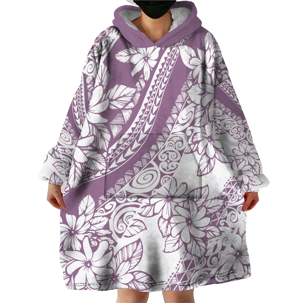 Polynesia Wearable Blanket Hoodie Polynesian Tropical Flowers Purple Pastel Vibes - Wonder Print Shop
