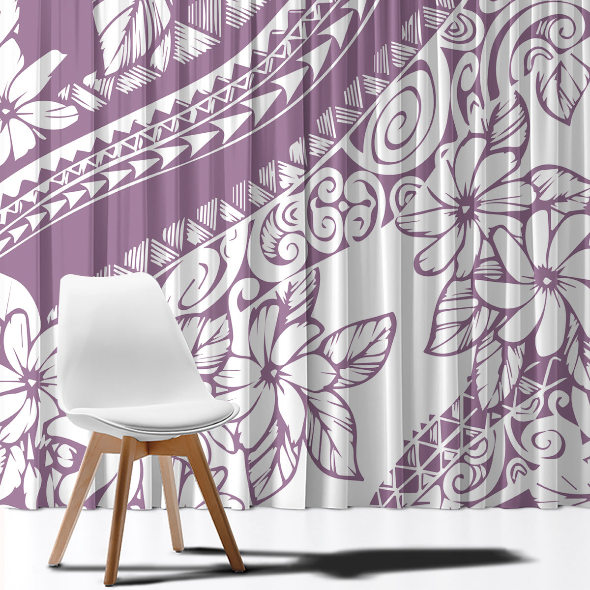 Polynesia Window Curtain Polynesian Tropical Flowers Purple Pastel Vibes - Wonder Print Shop