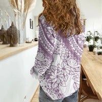 Polynesia Women Casual Shirt Polynesian Tropical Flowers Purple Pastel Vibes - Wonder Print Shop