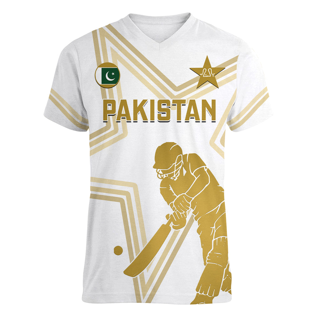 Custom Pakistan Cricket Women V Neck T Shirt 2023 Go Shaheens - Wonder Print Shop