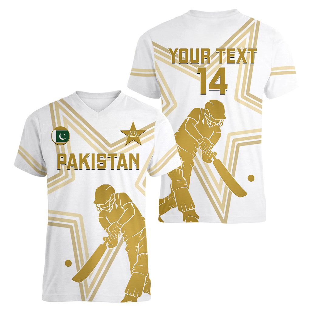 Custom Pakistan Cricket Women V Neck T Shirt 2023 Go Shaheens - Wonder Print Shop
