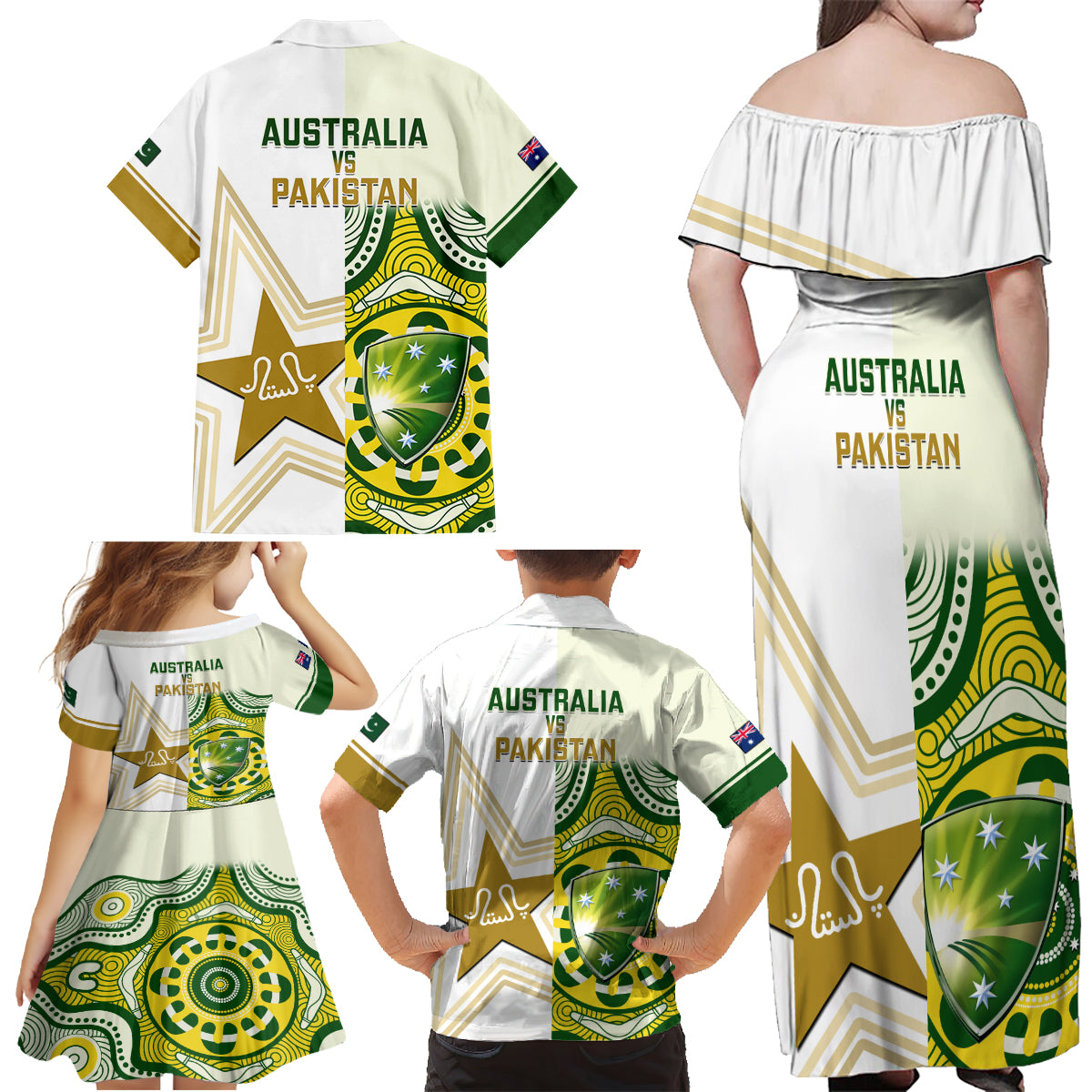 Australia And Pakistan Cricket Family Matching Off Shoulder Maxi Dress and Hawaiian Shirt Boxing Day 2023 Test Aussie With Shaheens - Wonder Print Shop