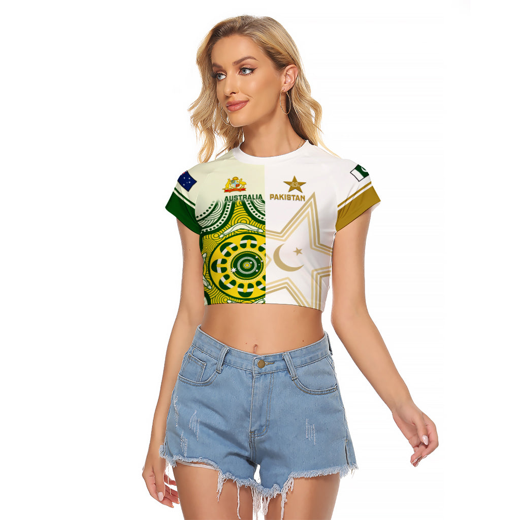 Australia And Pakistan Cricket Raglan Cropped T Shirt Boxing Day 2023 Test Aussie With Shaheens - Wonder Print Shop
