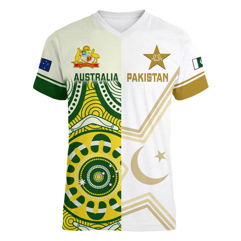 Australia And Pakistan Cricket Women V Neck T Shirt Boxing Day 2023 Test Aussie With Shaheens - Wonder Print Shop