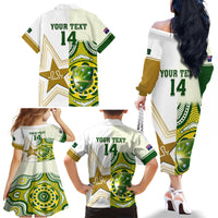 Custom Australia And Pakistan Cricket Family Matching Off Shoulder Long Sleeve Dress and Hawaiian Shirt Boxing Day 2023 Test Aussie With Shaheens - Wonder Print Shop
