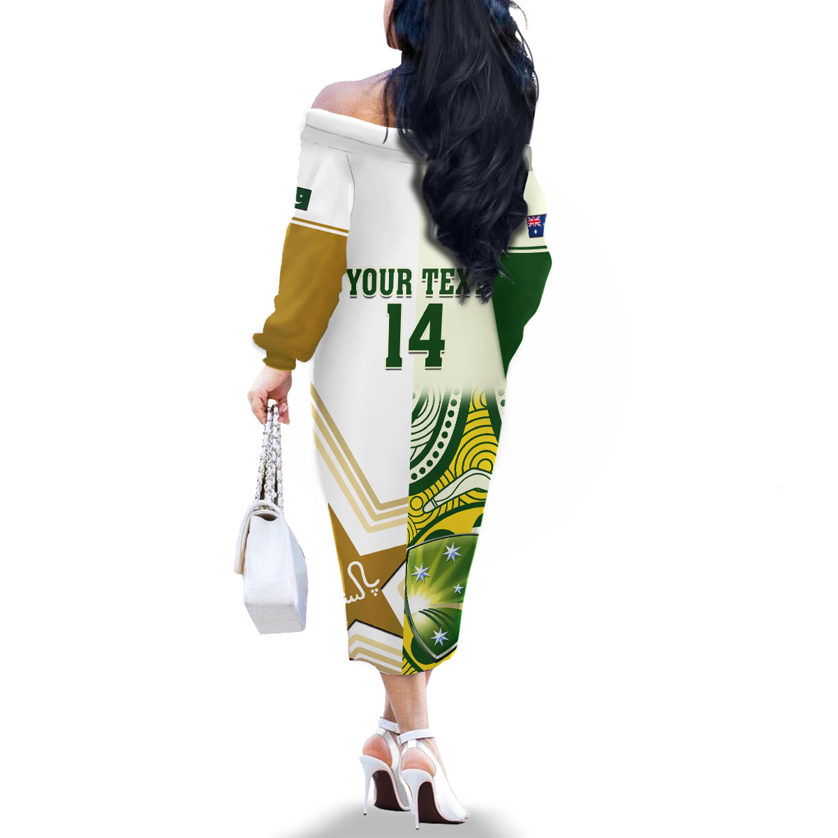 Custom Australia And Pakistan Cricket Family Matching Off Shoulder Long Sleeve Dress and Hawaiian Shirt Boxing Day 2023 Test Aussie With Shaheens - Wonder Print Shop