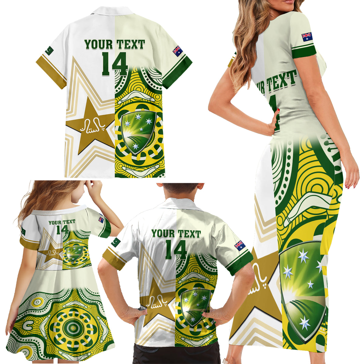 Custom Australia And Pakistan Cricket Family Matching Short Sleeve Bodycon Dress and Hawaiian Shirt Boxing Day 2023 Test Aussie With Shaheens - Wonder Print Shop