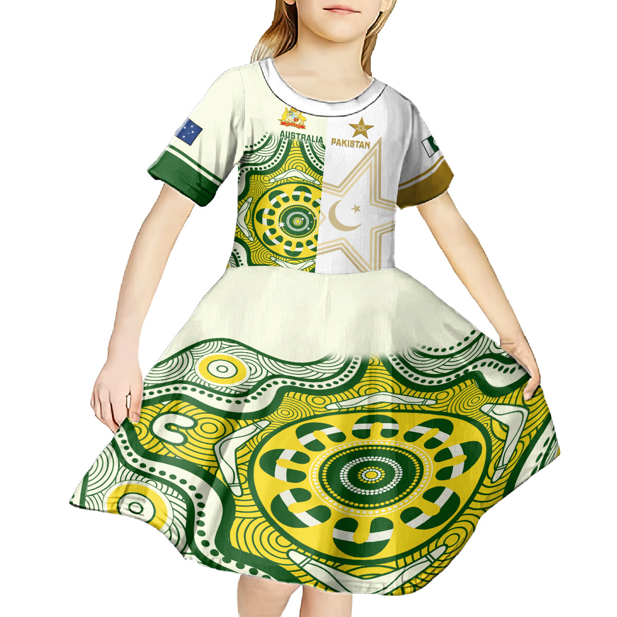 Custom Australia And Pakistan Cricket Kid Short Sleeve Dress Boxing Day 2023 Test Aussie With Shaheens - Wonder Print Shop