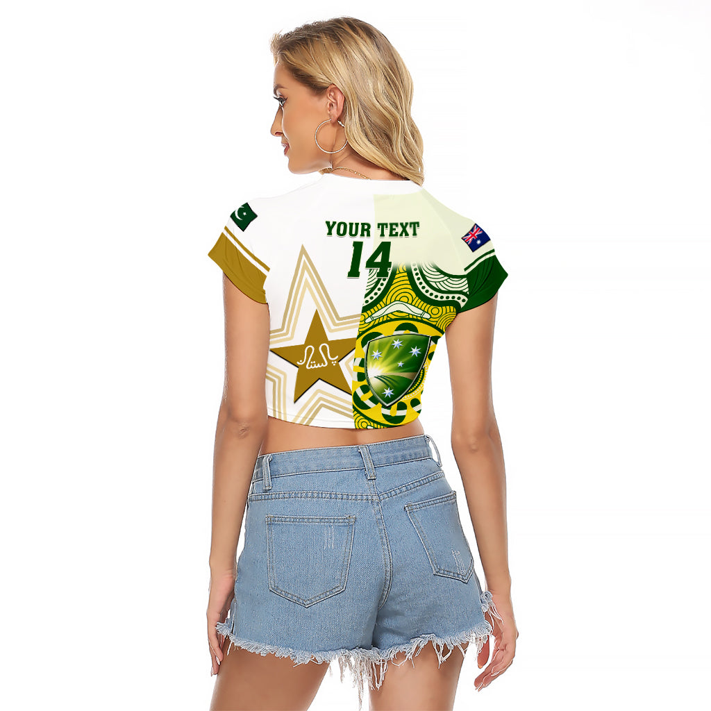Custom Australia And Pakistan Cricket Raglan Cropped T Shirt Boxing Day 2023 Test Aussie With Shaheens - Wonder Print Shop
