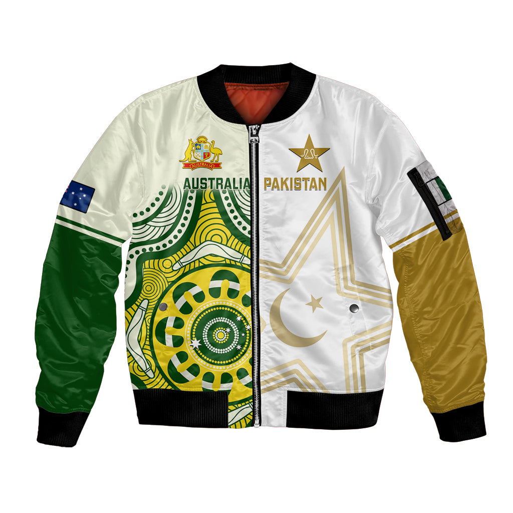 Custom Australia And Pakistan Cricket Sleeve Zip Bomber Jacket Boxing Day 2023 Test Aussie With Shaheens - Wonder Print Shop