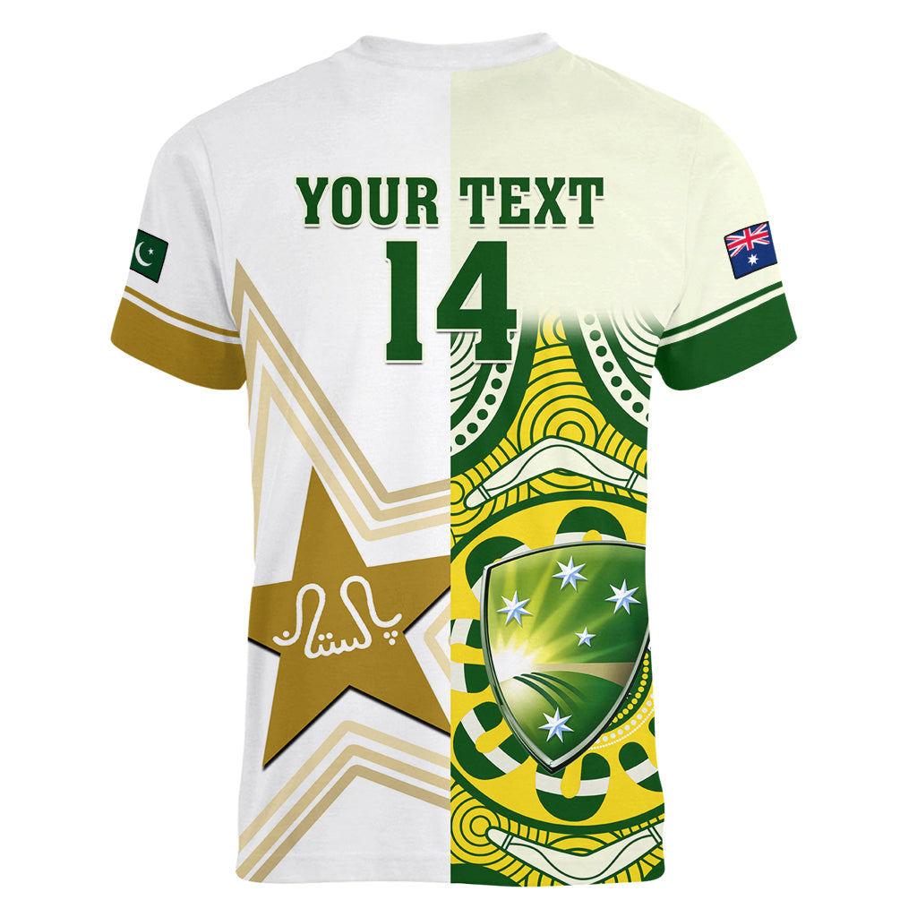 Custom Australia And Pakistan Cricket Women V Neck T Shirt Boxing Day 2023 Test Aussie With Shaheens - Wonder Print Shop
