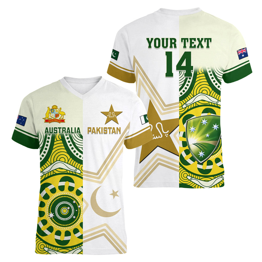 Custom Australia And Pakistan Cricket Women V Neck T Shirt Boxing Day 2023 Test Aussie With Shaheens - Wonder Print Shop