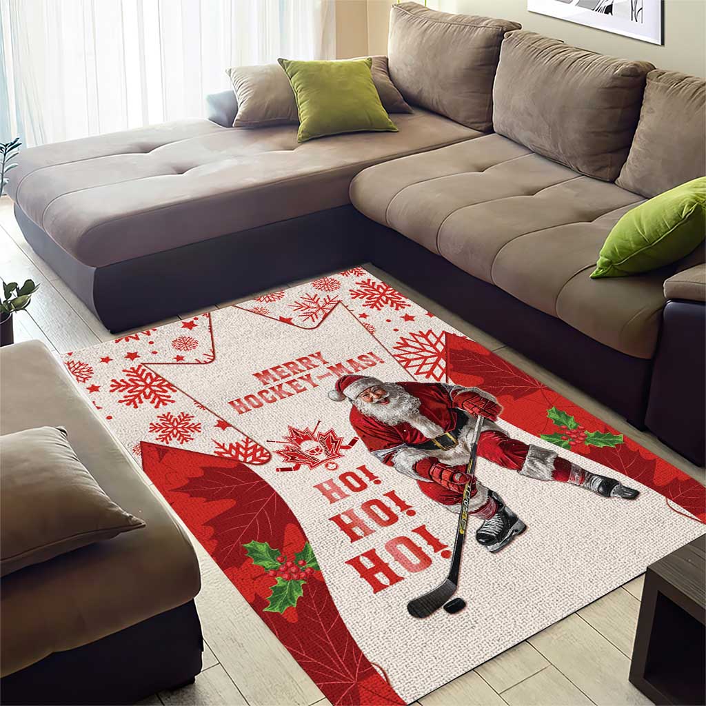 Christmas Canada Hockey Area Rug Merry Hockey-Mas Maple Leaves Pattern - Wonder Print Shop