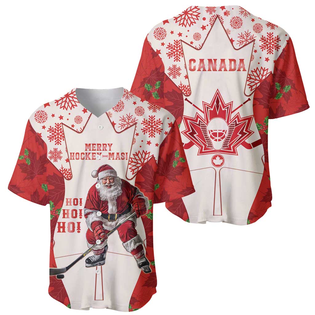 Christmas Canada Hockey Baseball Jersey Merry Hockey-Mas Maple Leaves Pattern - Wonder Print Shop