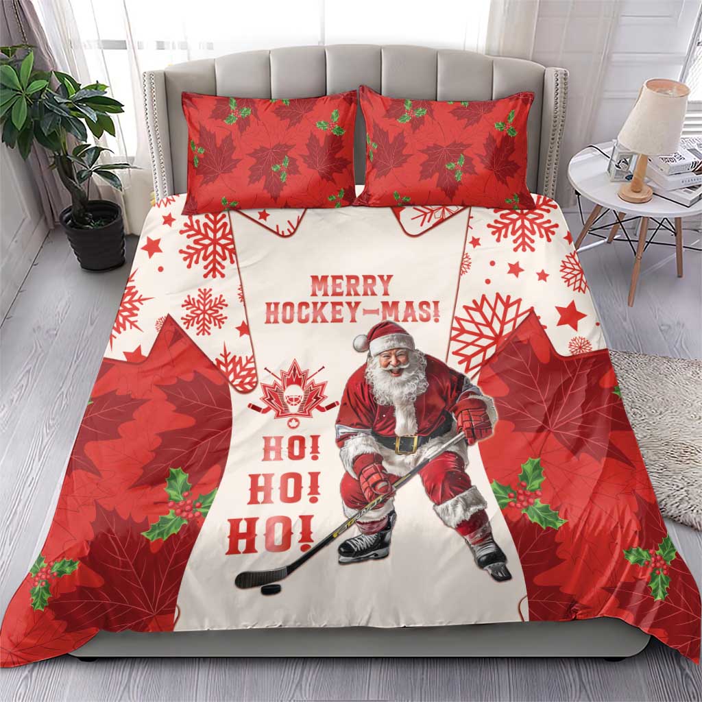 Christmas Canada Hockey Bedding Set Merry Hockey-Mas Maple Leaves Pattern - Wonder Print Shop