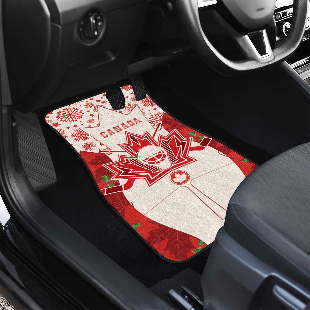 Christmas Canada Hockey Car Mats Merry Hockey-Mas Maple Leaves Pattern - Wonder Print Shop