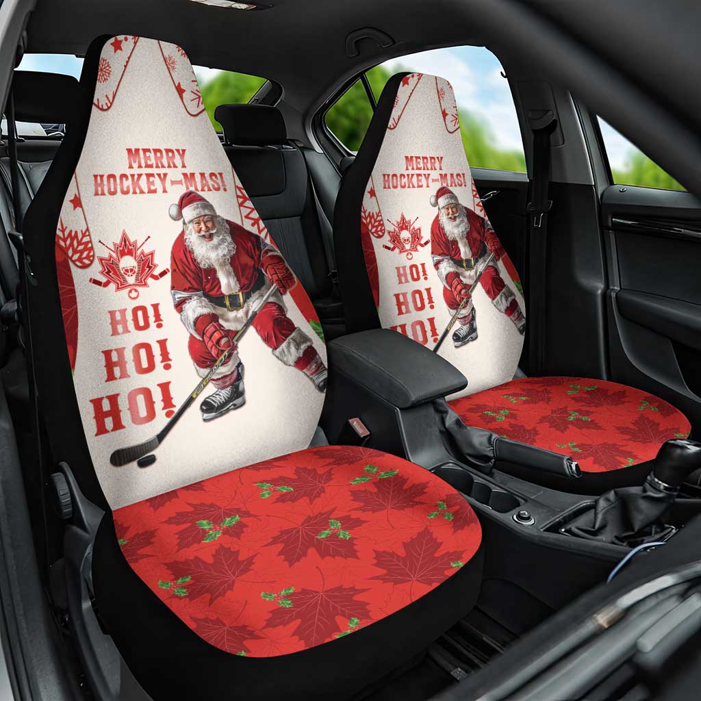 Christmas Canada Hockey Car Seat Cover Merry Hockey-Mas Maple Leaves Pattern - Wonder Print Shop