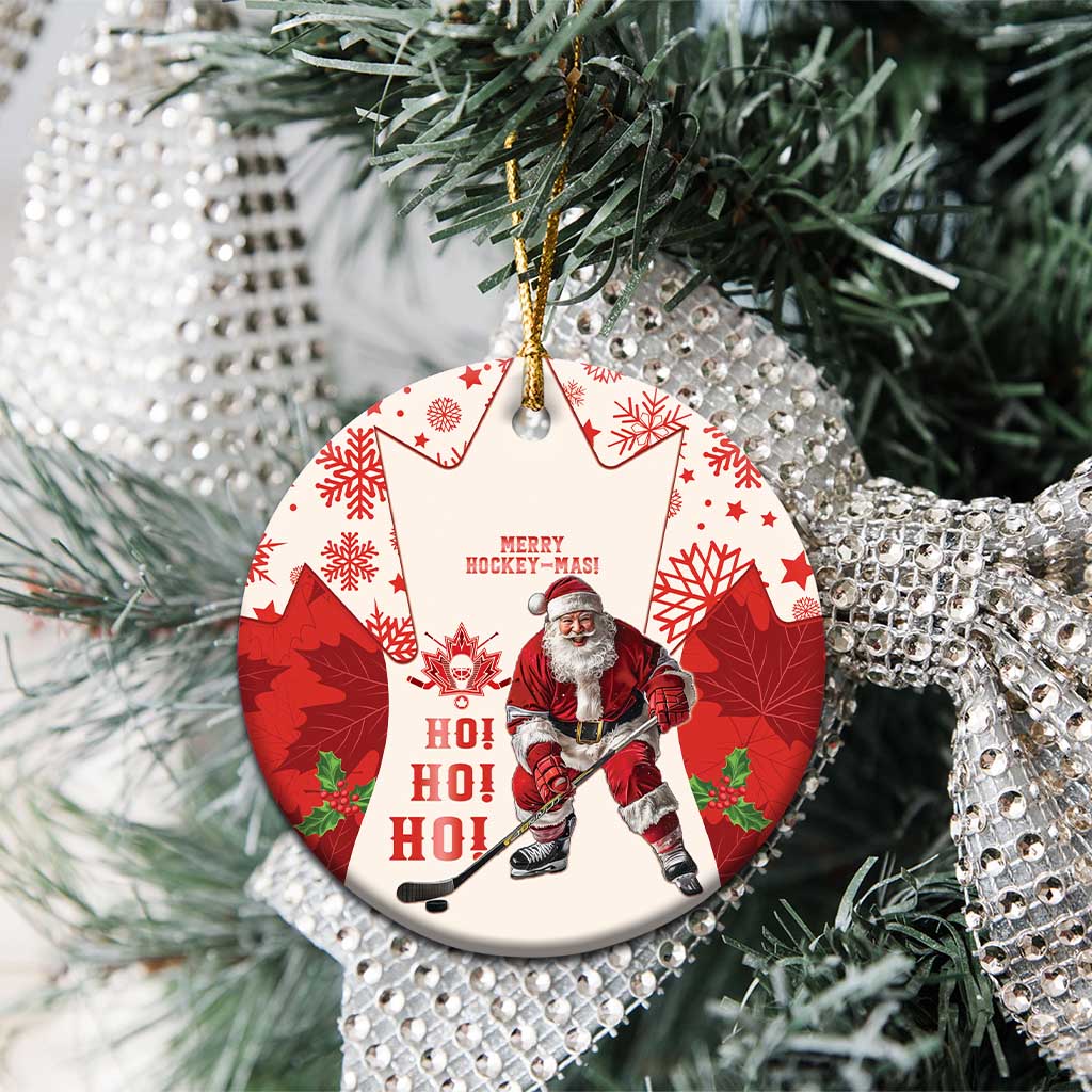 Christmas Canada Hockey Ceramic Ornament Merry Hockey-Mas Maple Leaves Pattern - Wonder Print Shop