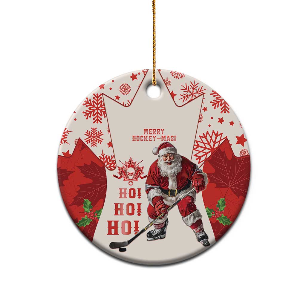 Christmas Canada Hockey Ceramic Ornament Merry Hockey-Mas Maple Leaves Pattern - Wonder Print Shop