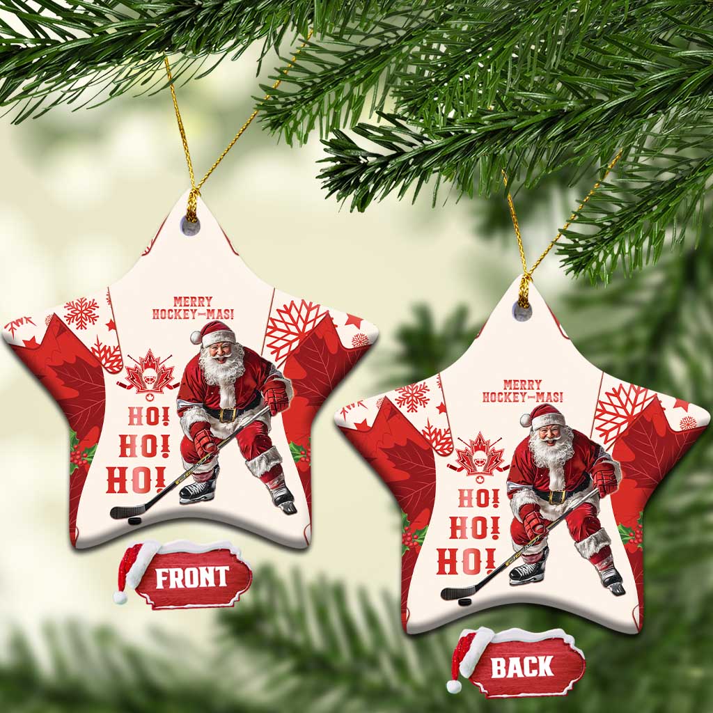 Christmas Canada Hockey Ceramic Ornament Merry Hockey-Mas Maple Leaves Pattern - Wonder Print Shop