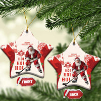 Christmas Canada Hockey Ceramic Ornament Merry Hockey-Mas Maple Leaves Pattern - Wonder Print Shop