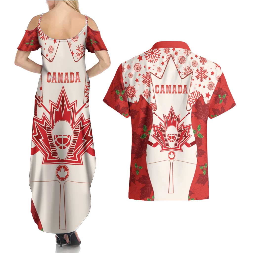 Christmas Canada Hockey Couples Matching Summer Maxi Dress and Hawaiian Shirt Merry Hockey-Mas Maple Leaves Pattern - Wonder Print Shop