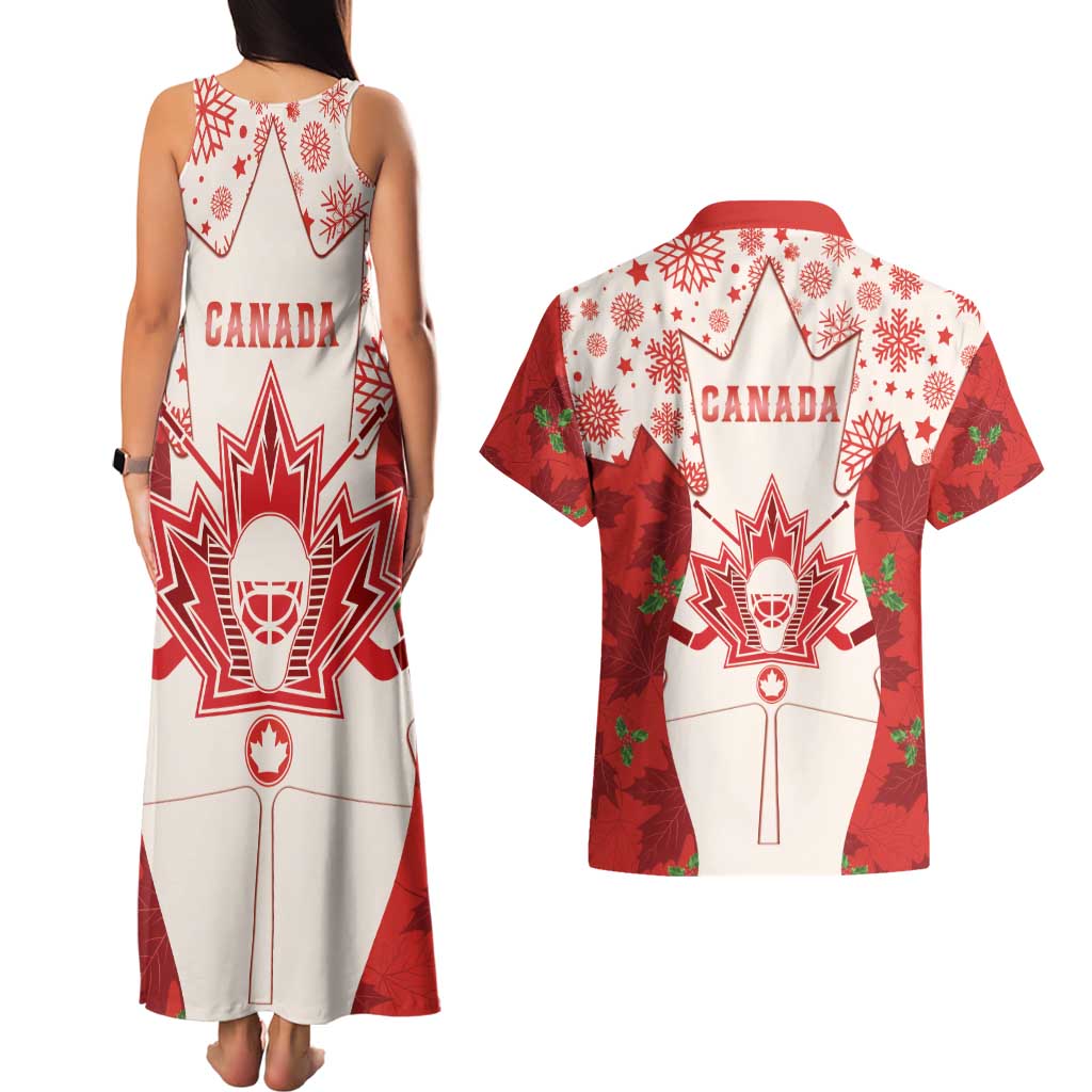 Christmas Canada Hockey Couples Matching Tank Maxi Dress and Hawaiian Shirt Merry Hockey-Mas Maple Leaves Pattern - Wonder Print Shop