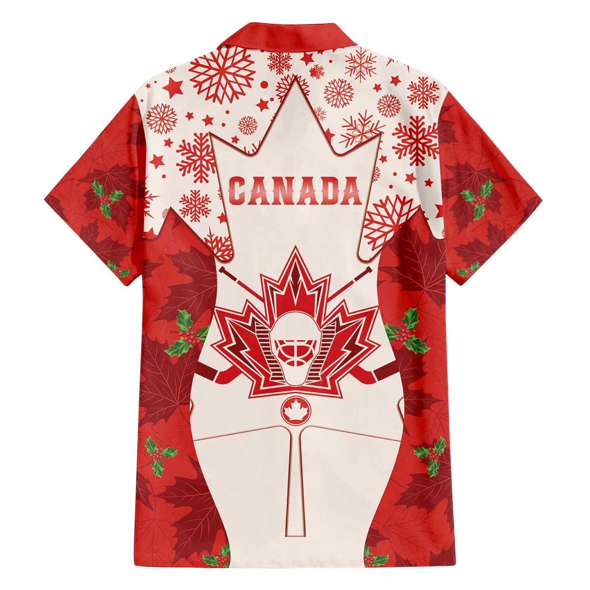 Christmas Canada Hockey Family Matching Off The Shoulder Long Sleeve Dress and Hawaiian Shirt Merry Hockey-Mas Maple Leaves Pattern - Wonder Print Shop