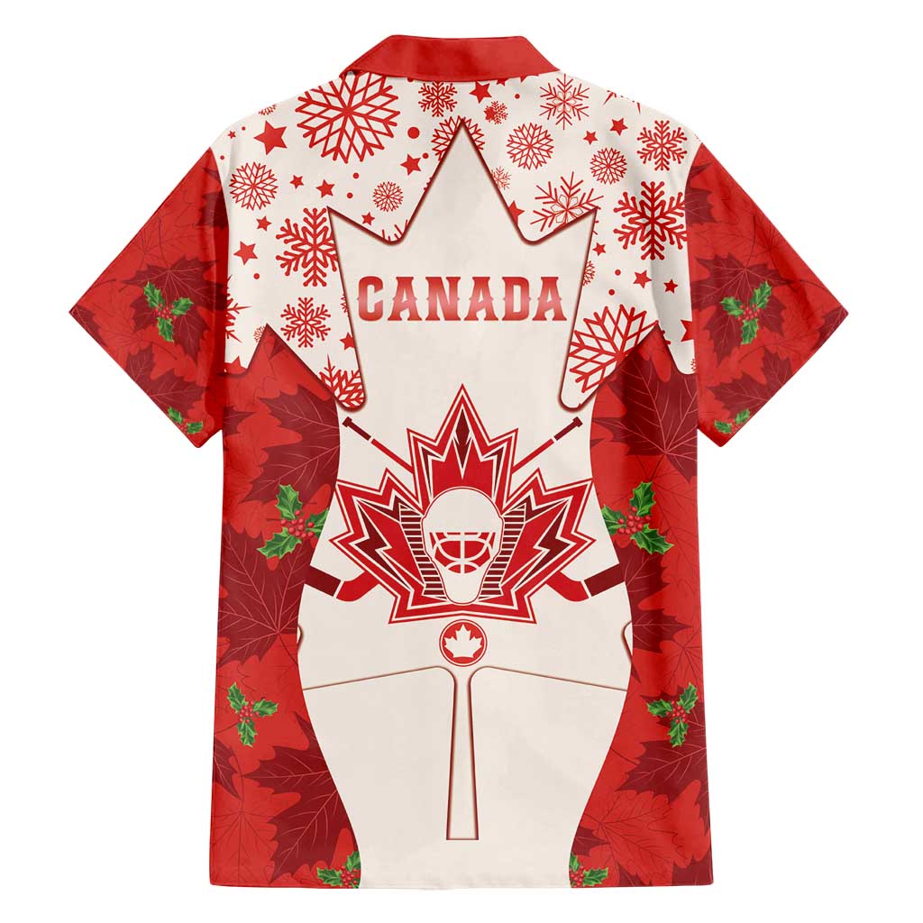 Christmas Canada Hockey Family Matching Off Shoulder Short Dress and Hawaiian Shirt Merry Hockey-Mas Maple Leaves Pattern - Wonder Print Shop