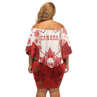 Christmas Canada Hockey Family Matching Off Shoulder Short Dress and Hawaiian Shirt Merry Hockey-Mas Maple Leaves Pattern - Wonder Print Shop