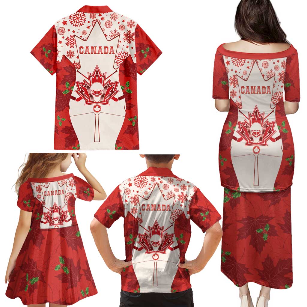 Christmas Canada Hockey Family Matching Puletasi and Hawaiian Shirt Merry Hockey-Mas Maple Leaves Pattern - Wonder Print Shop