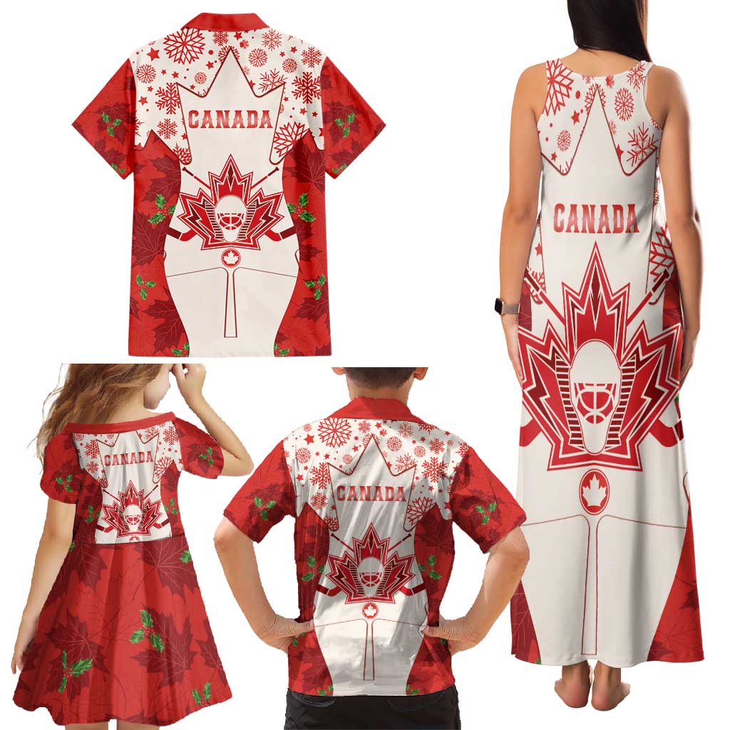 Christmas Canada Hockey Family Matching Tank Maxi Dress and Hawaiian Shirt Merry Hockey-Mas Maple Leaves Pattern - Wonder Print Shop