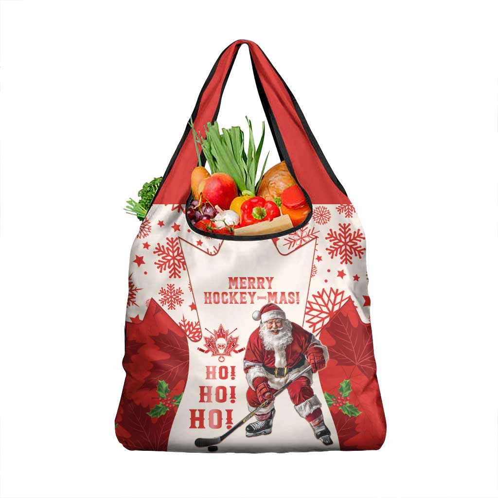 Christmas Canada Hockey Grocery Bag Merry Hockey-Mas Maple Leaves Pattern
